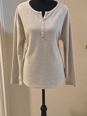 Kirundo Cream Waffle Knit Long Sleeve Henley Top